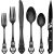 Stapava 48 Pcs Black Silverware Set with Steak Knives, Gorgeous Retro Royal Silverware Set for 8, Stainless Steel Mirror Flatware Cutlery Set, Include Forks Spoons and Knives set, Dishwasher Safe